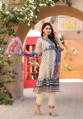 Ivory Floral Printed Chanderi Kurta Pant And Dupatta Set With Sequins-P1016IVORY